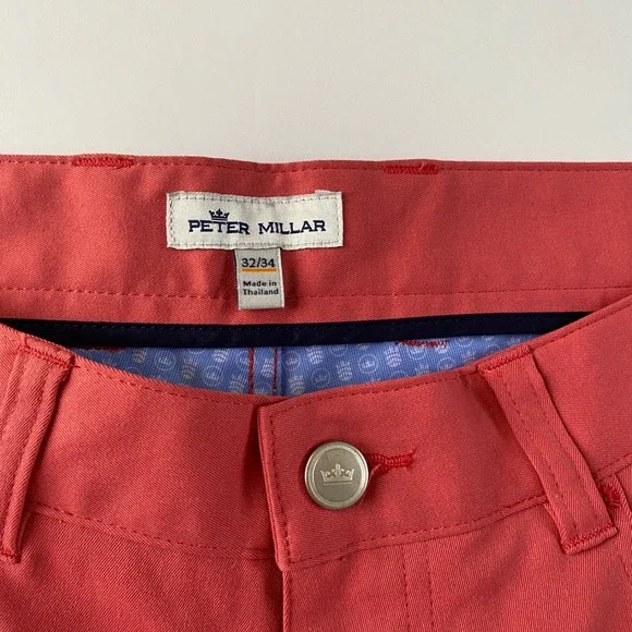 Peter Millar MenPerformance Pants 32x34 CRED‎ Coral Red Slim Fit NWT Golf